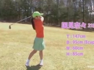 有吸引力 亞洲人 青少年 女孩 玩 一 遊戲 的 條 高爾夫球
